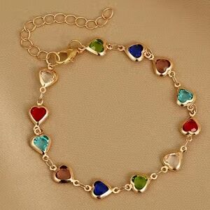 Colorful Heart Excuisite Crystal Zircon Metal Chain Bracelet